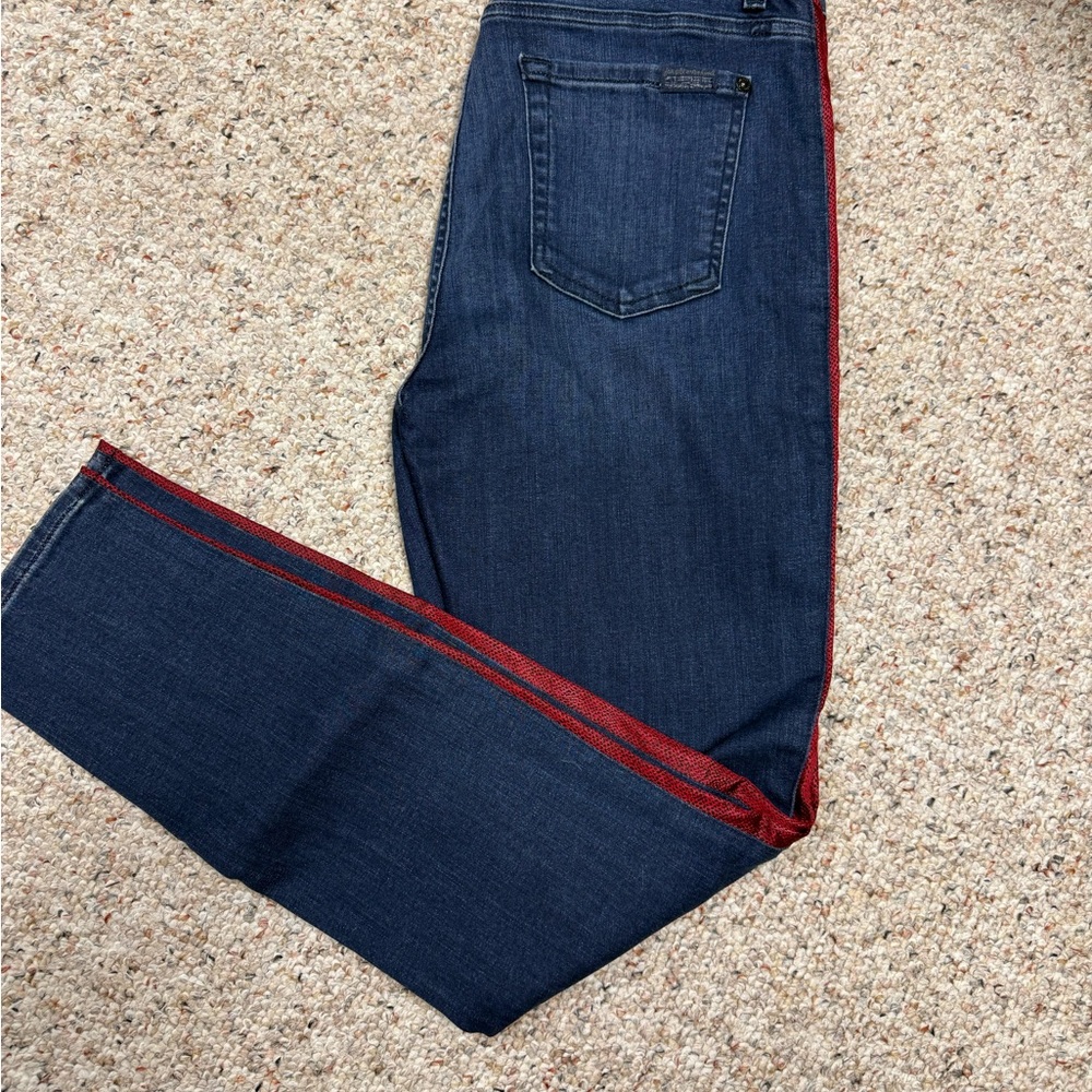 7 For All Mankind Dark Blue Skinny Jeans with Red Accents